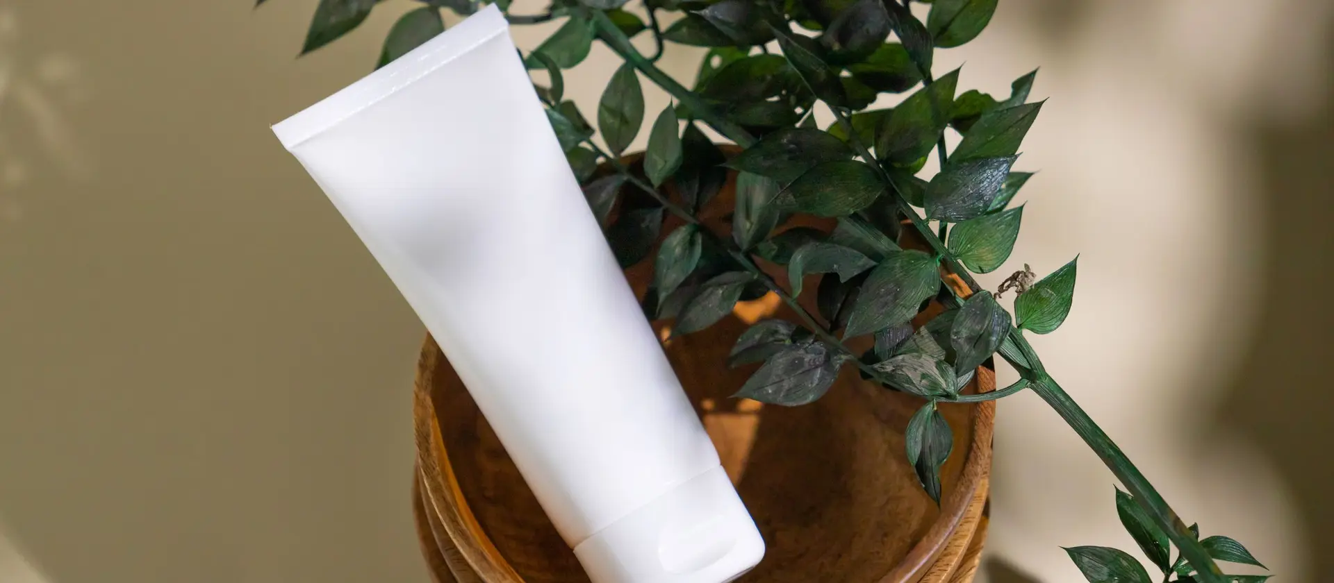 Tube de crème et feuillage